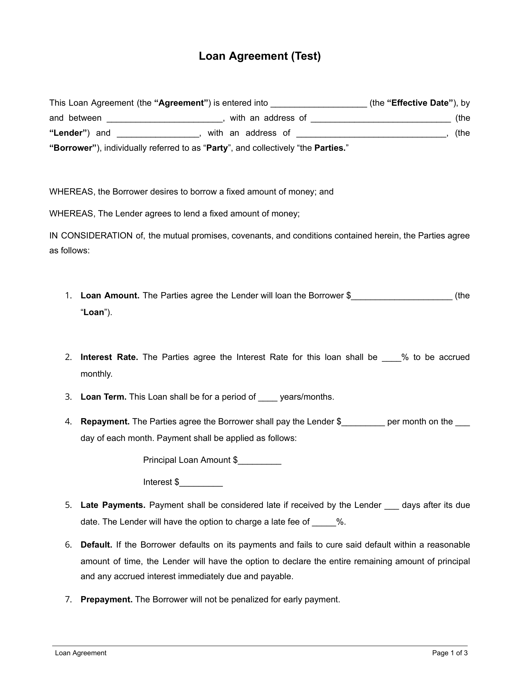 Loan Aggrement page 1